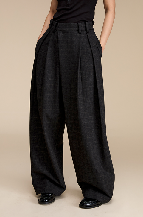 OPICLOTH PLAID DOUBLE-PLEAT TROUSERS