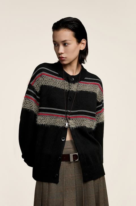 OPICLOTH FUZZY STRIPE CARDIGAN