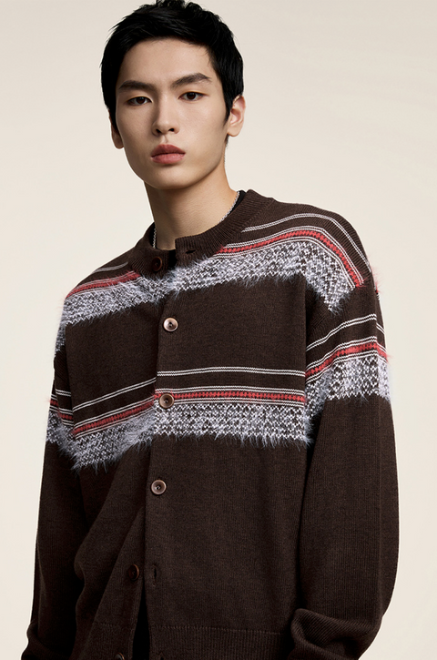 OPICLOTH FUZZY STRIPE CARDIGAN