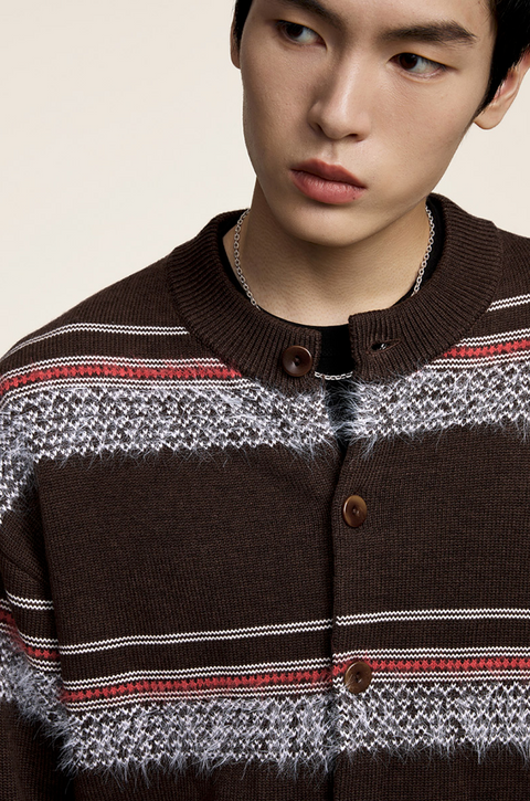 OPICLOTH FUZZY STRIPE CARDIGAN