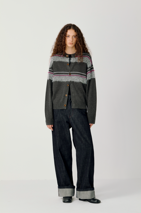 OPICLOTH FUZZY STRIPE CARDIGAN