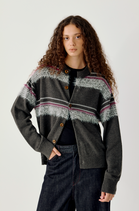 OPICLOTH FUZZY STRIPE CARDIGAN