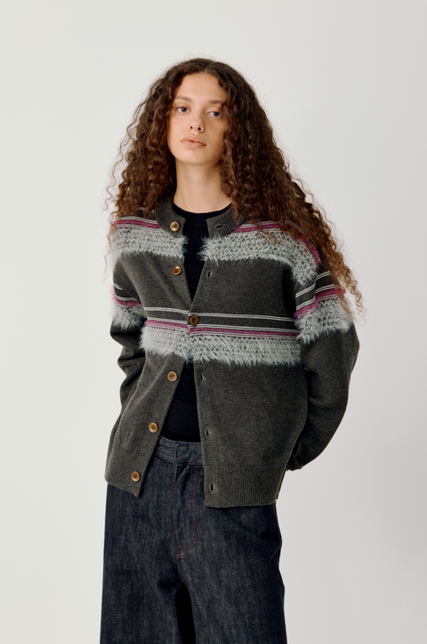 OPICLOTH FUZZY STRIPE CARDIGAN