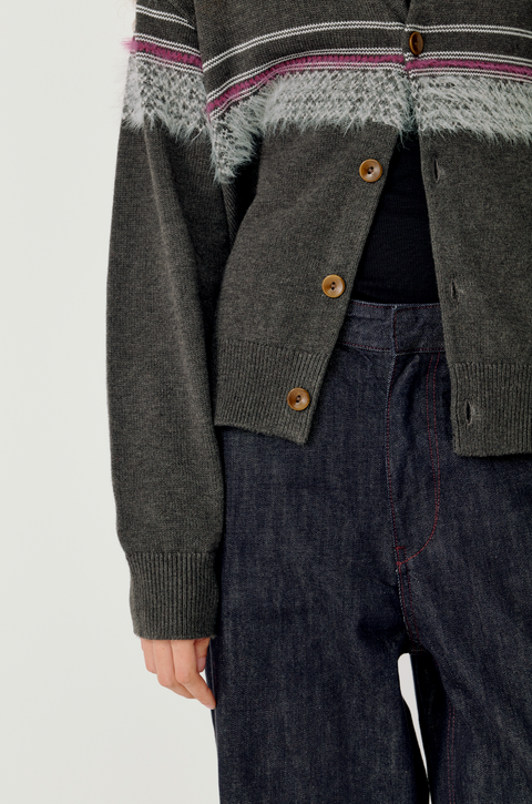 OPICLOTH FUZZY STRIPE CARDIGAN