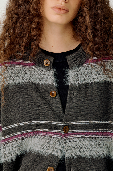OPICLOTH FUZZY STRIPE CARDIGAN