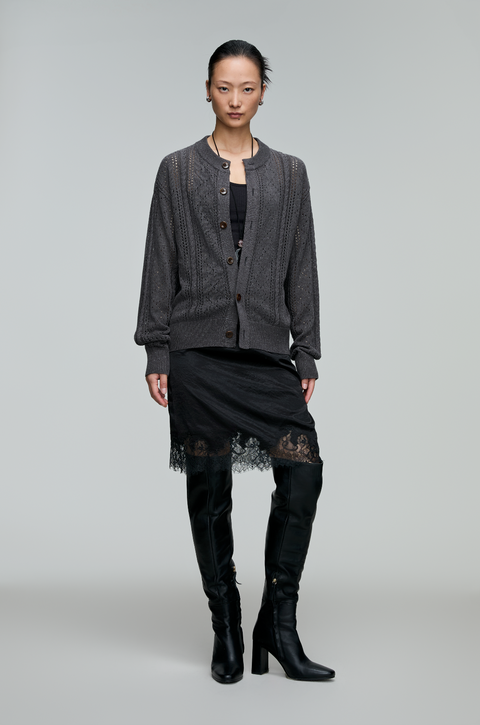 OPICLOTH LINEN OPENWORK CARDIGAN