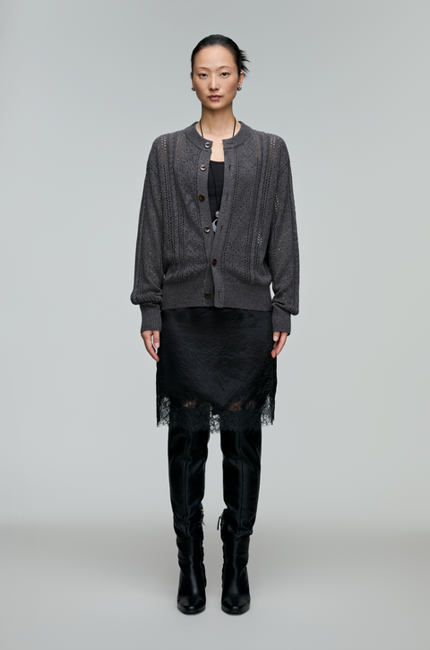 OPICLOTH LINEN OPENWORK CARDIGAN