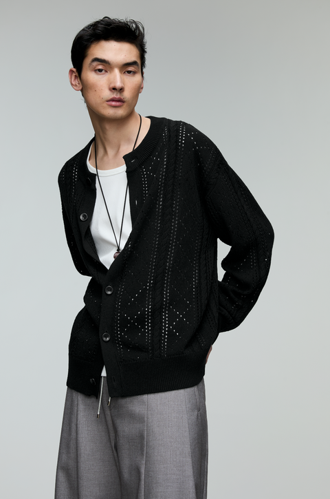 OPICLOTH LINEN OPENWORK CARDIGAN