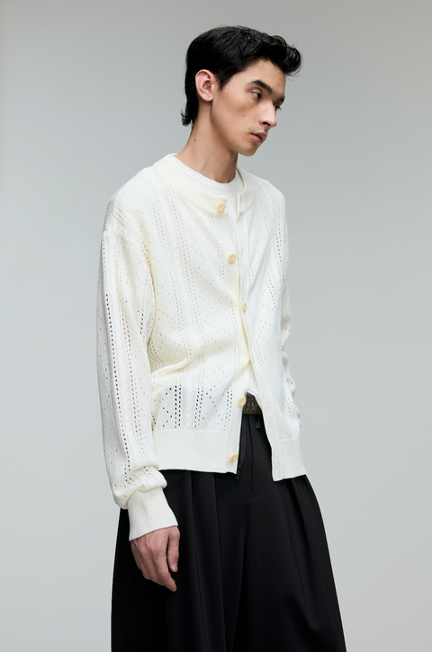 OPICLOTH LINEN OPENWORK CARDIGAN