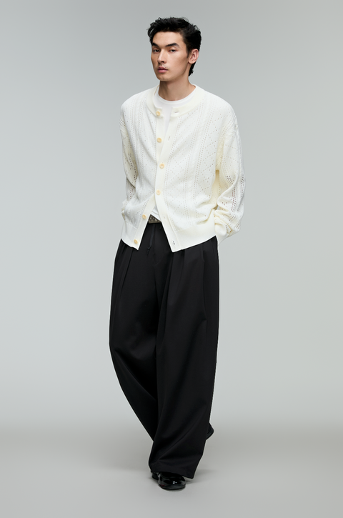 OPICLOTH LINEN OPENWORK CARDIGAN