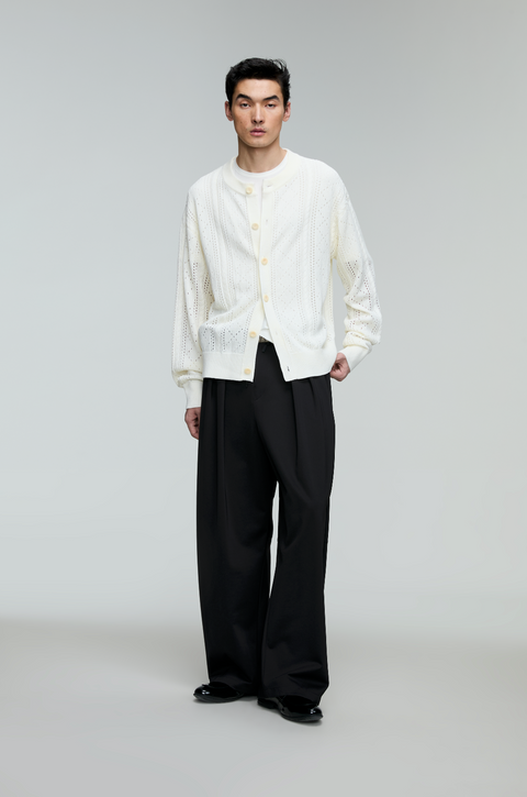 OPICLOTH LINEN OPENWORK CARDIGAN