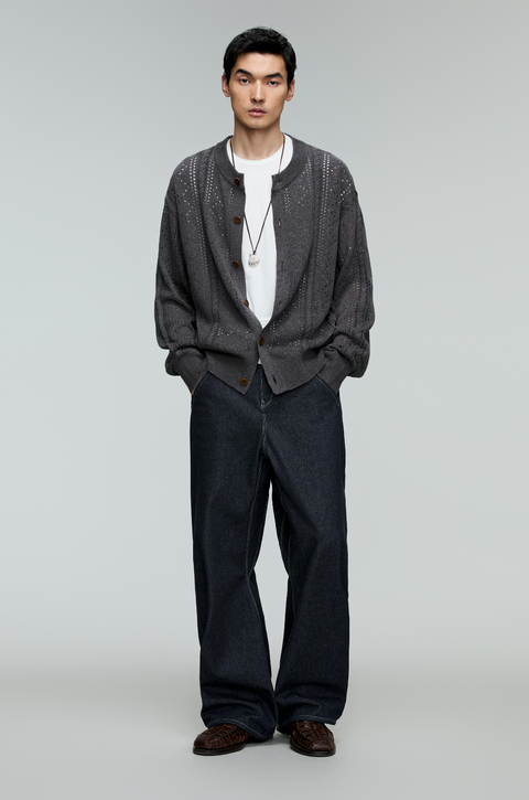 OPICLOTH LINEN OPENWORK CARDIGAN