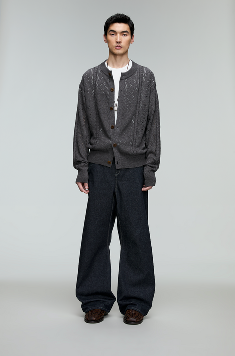 OPICLOTH LINEN OPENWORK CARDIGAN