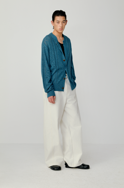OPICLOTH LINEN OPENWORK CARDIGAN