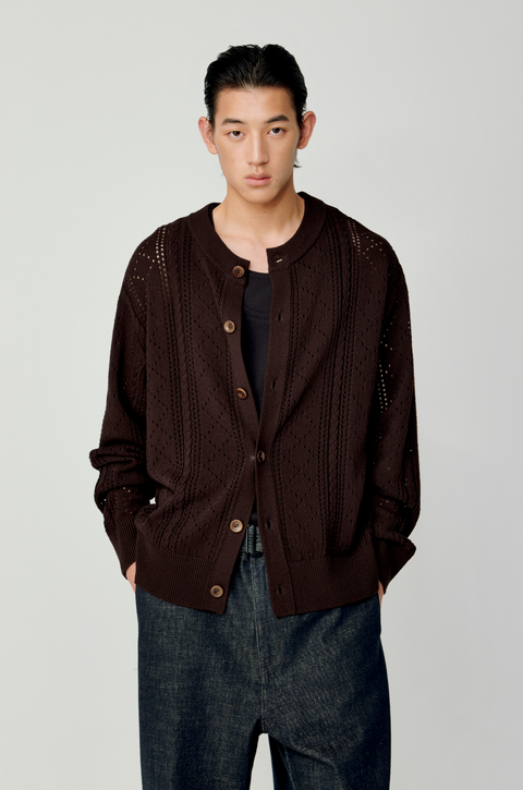 OPICLOTH LINEN OPENWORK CARDIGAN