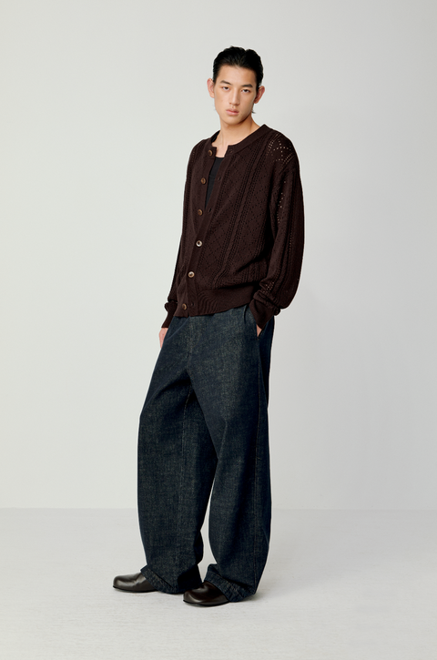 OPICLOTH LINEN OPENWORK CARDIGAN