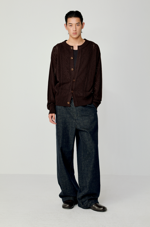 OPICLOTH LINEN OPENWORK CARDIGAN
