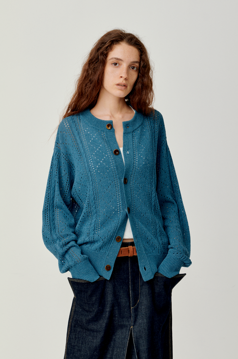 OPICLOTH LINEN OPENWORK CARDIGAN