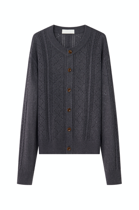 OPICLOTH LINEN OPENWORK CARDIGAN