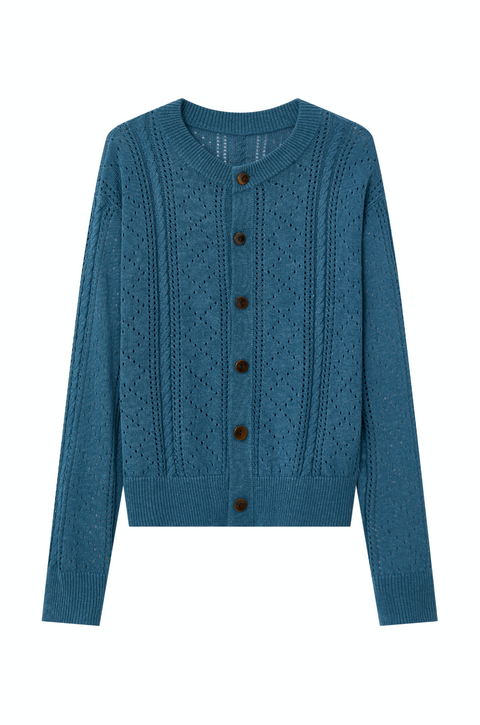 OPICLOTH LINEN OPENWORK CARDIGAN