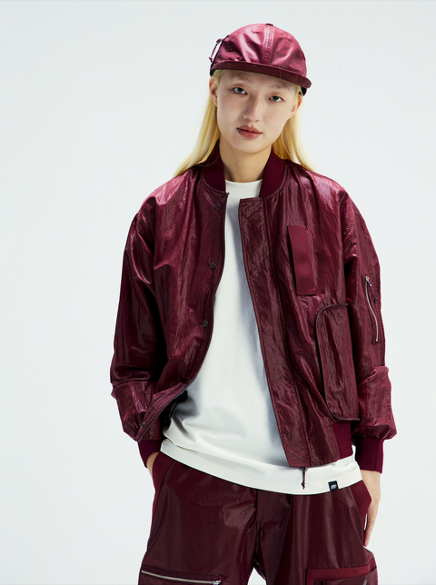 MOUNTAIN FEVER PACKABLE METALLIC NYLON MA-1 JACKET