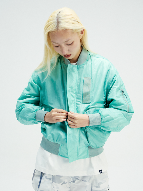 MOUNTAIN FEVER PACKABLE METALLIC NYLON MA-1 JACKET
