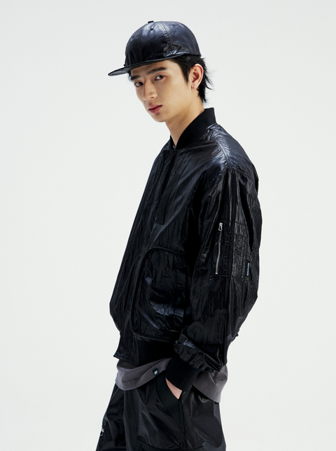 MOUNTAIN FEVER PACKABLE METALLIC NYLON MA-1 JACKET