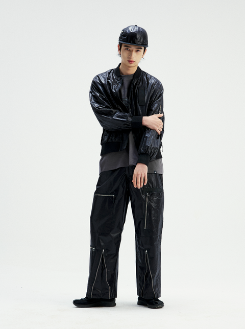 MOUNTAIN FEVER PACKABLE METALLIC NYLON MA-1 JACKET
