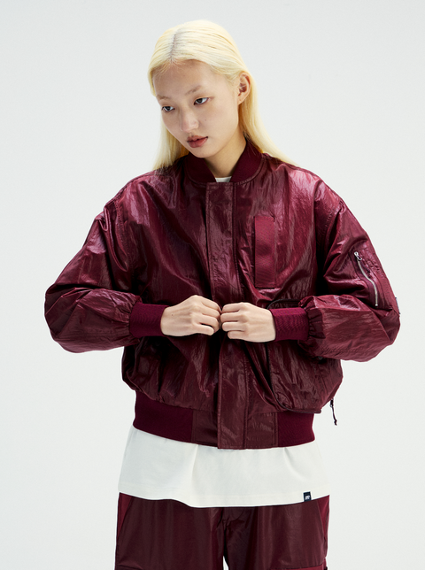 MOUNTAIN FEVER PACKABLE METALLIC NYLON MA-1 JACKET