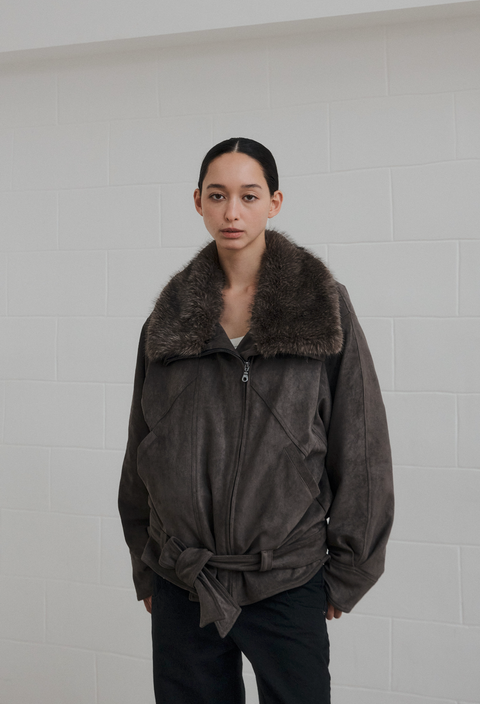 NULL NONE FAUX SUEDE FUR COLLAR PARKA