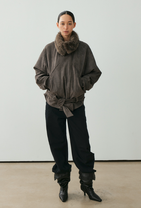 NULL NONE FAUX SUEDE FUR COLLAR PARKA