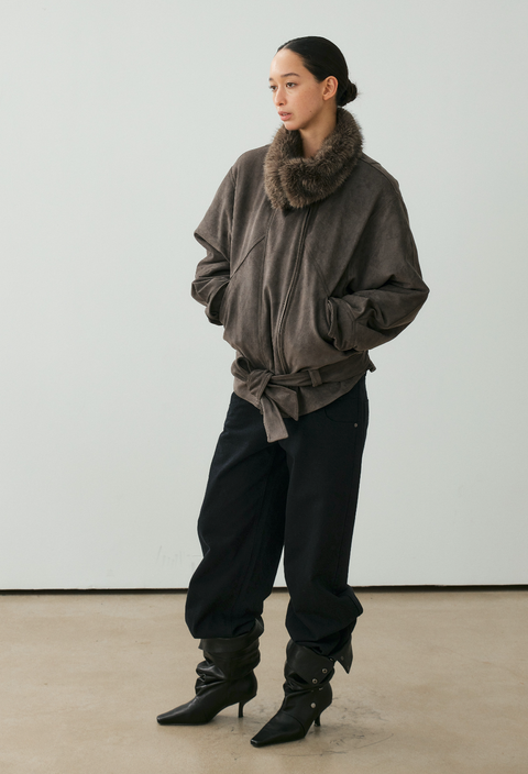 NULL NONE FAUX SUEDE FUR COLLAR PARKA