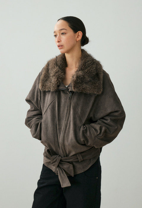 NULL NONE FAUX SUEDE FUR COLLAR PARKA