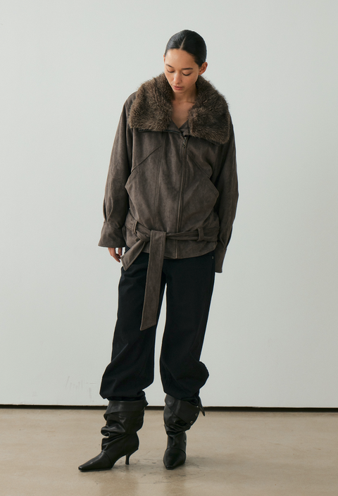 NULL NONE FAUX SUEDE FUR COLLAR PARKA