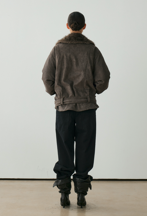 NULL NONE FAUX SUEDE FUR COLLAR PARKA