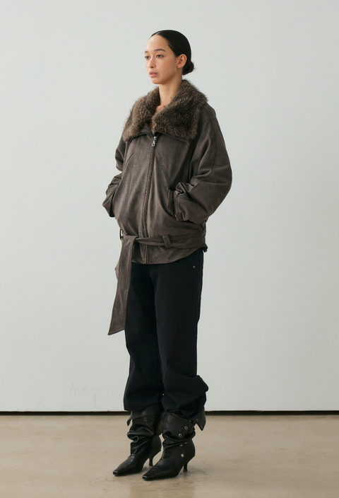 NULL NONE FAUX SUEDE FUR COLLAR PARKA