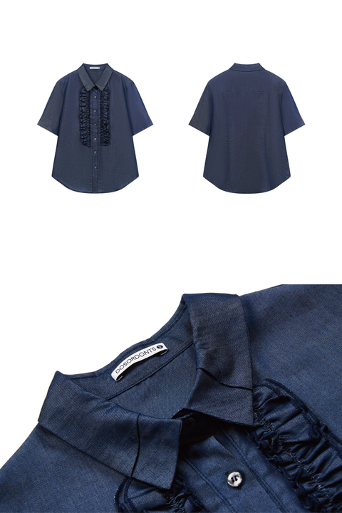 DOSORDONTS LACE-TRIM DENIM SHORT-SLEEVE SHIRT