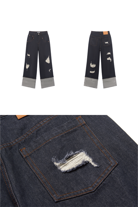 DOSORDONTS CUFFED DISTRESSED JEANS