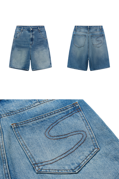 DOSORDONTS WASHED LOW-RISE DENIM SHORTS