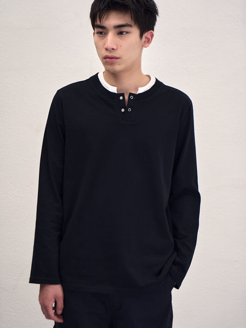 SAIRENSSEI HENLEY NECK FAUX TWO-PIECE T-SHIRT