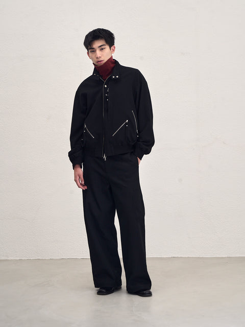 SAIRENSSEI BLACK SIDE-SEAM DOUBLE PLEATED TROUSERS