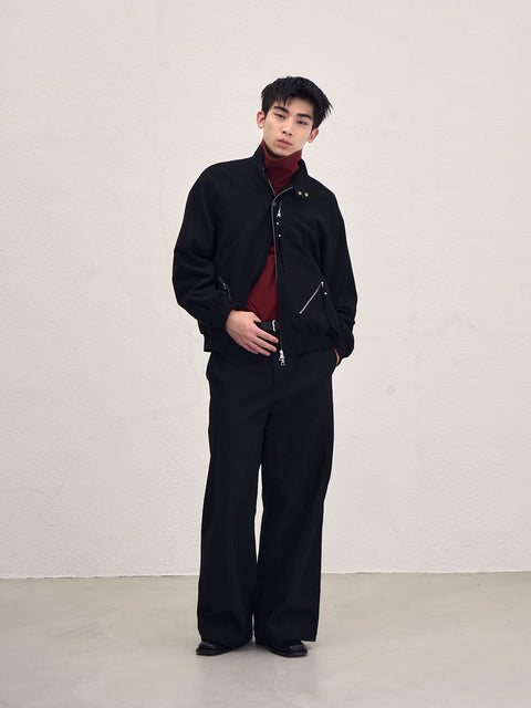 SAIRENSSEI BLACK SIDE-SEAM DOUBLE PLEATED TROUSERS