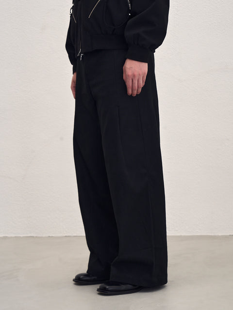 SAIRENSSEI BLACK SIDE-SEAM DOUBLE PLEATED TROUSERS