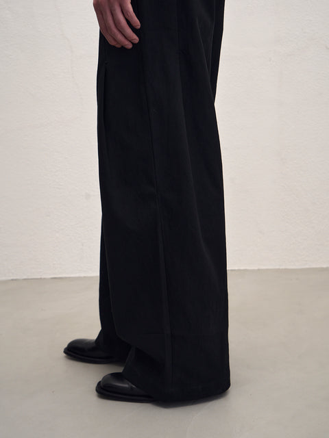 SAIRENSSEI BLACK SIDE-SEAM DOUBLE PLEATED TROUSERS