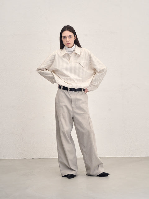 SAIRENSSEI GRAY SIDE-SEAM DOUBLE PLEATED TROUSERS