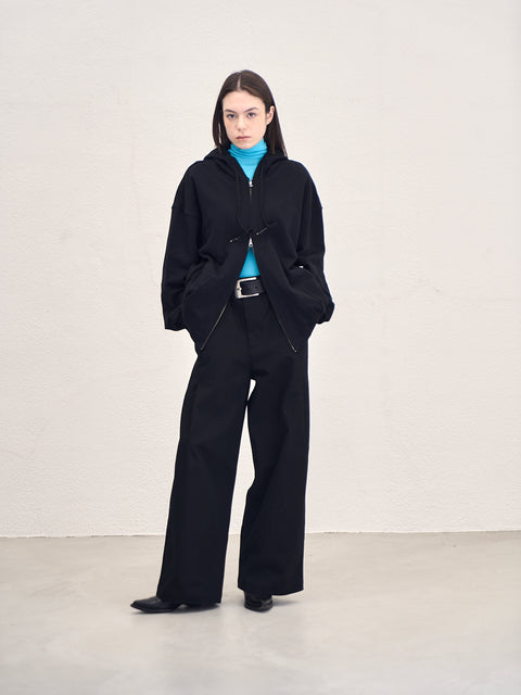 SAIRENSSEI BLACK SIDE-SEAM DOUBLE PLEATED TROUSERS