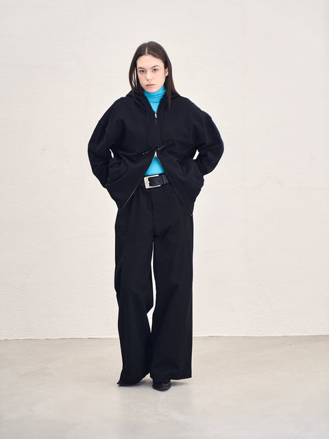 SAIRENSSEI BLACK SIDE-SEAM DOUBLE PLEATED TROUSERS