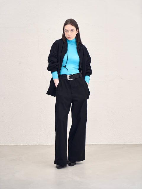 SAIRENSSEI BLACK SIDE-SEAM DOUBLE PLEATED TROUSERS