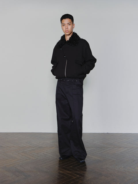 SAIRENSSEI ASYMMETRIC PLACKET FUR-COLLAR JACKET