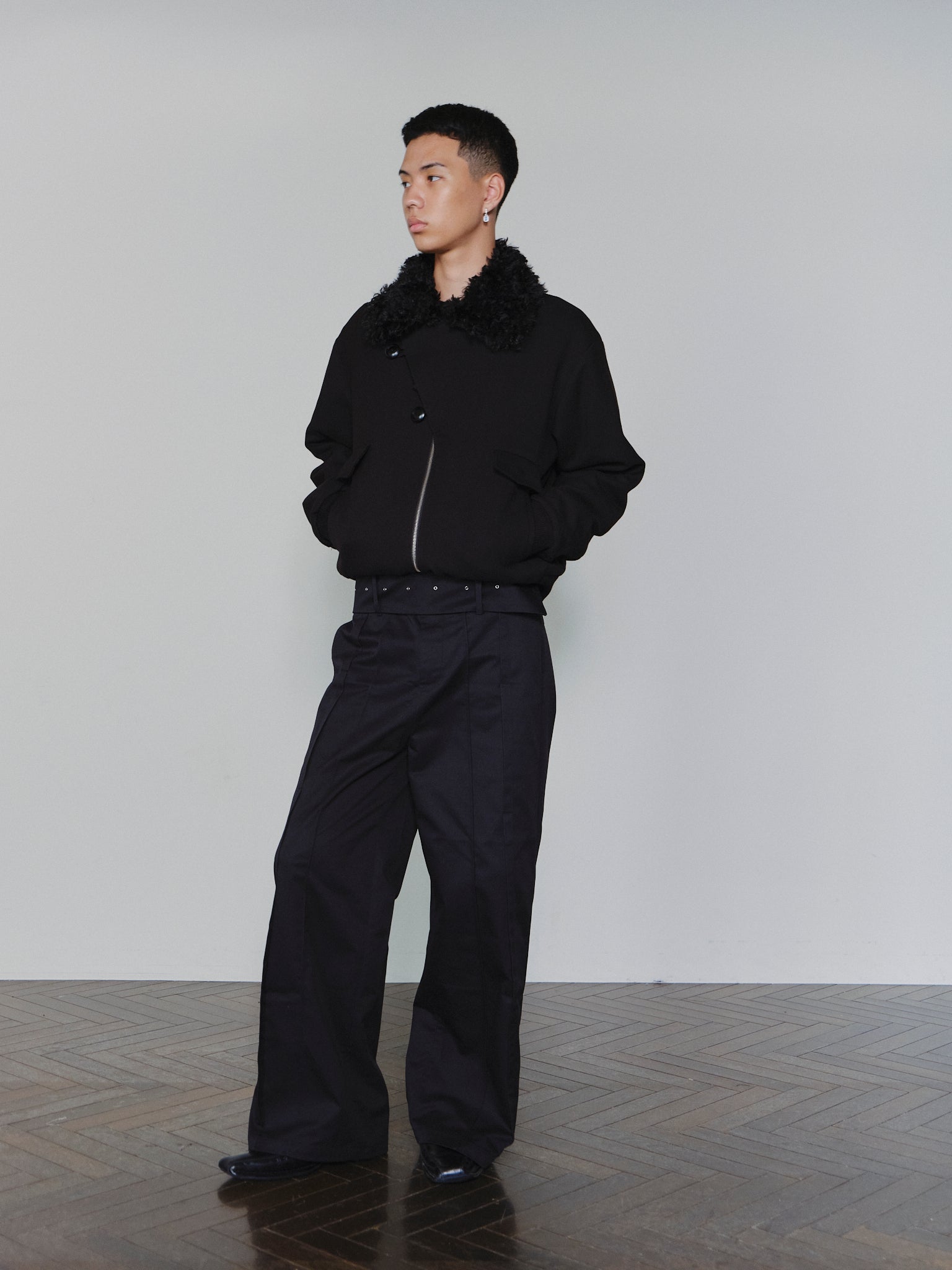 SAIRENSSEI ASYMMETRIC PLACKET FUR-COLLAR JACKET – Remold Lab